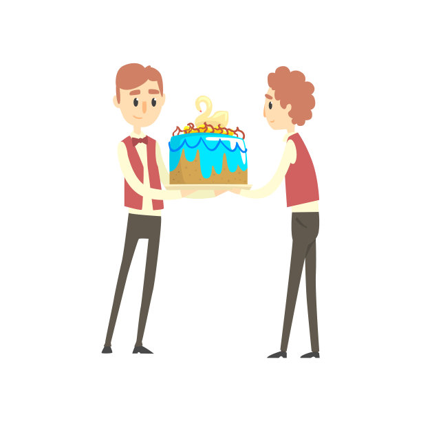 两个男侍者拿着节日蛋糕和天鹅图片下载