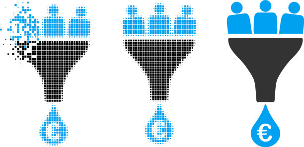 分散网点半色调欧元销售漏斗图标图片下载