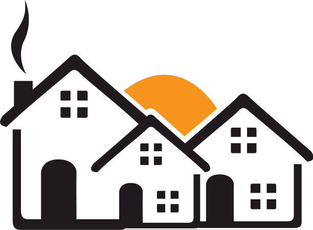 色彩轮廓与房屋组和日落图片下载