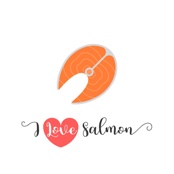 我喜欢三文鱼手写体和三文鱼图标图片下载