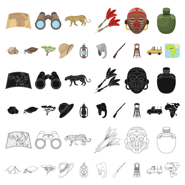 非洲狩猎卡通图标集合图片下载