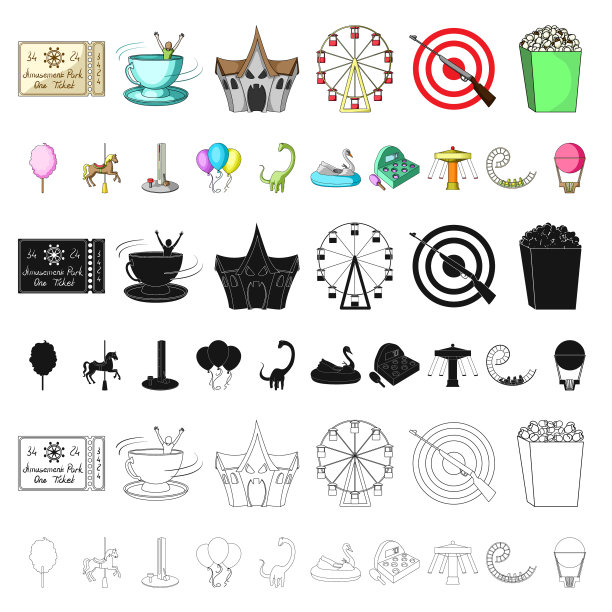 游乐园卡通图标在集合为图片下载