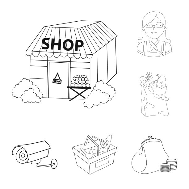 超市和设备的轮廓图标设置图片下载