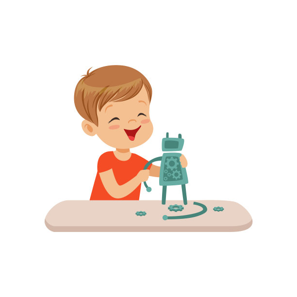 可爱的小男孩创造了智能机器人图片下载