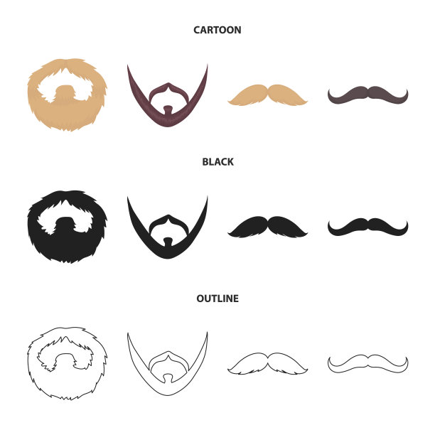 小胡子和胡子发型卡通黑色图片下载