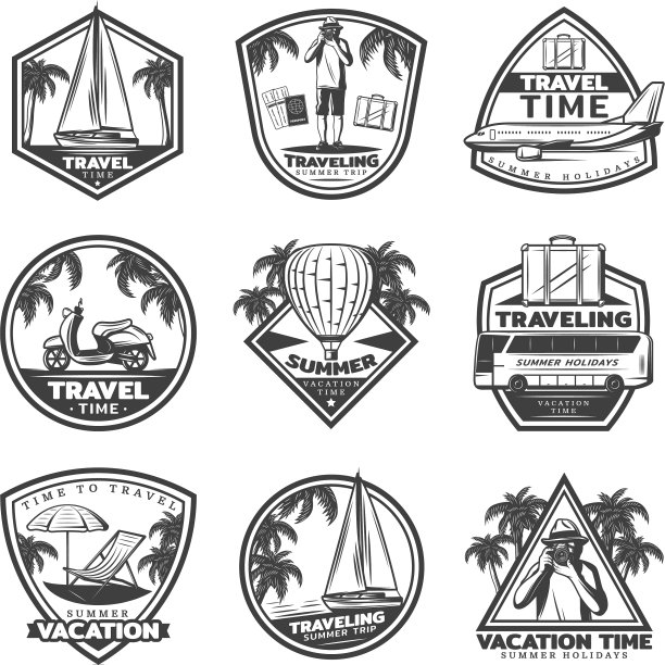 复古的夏季度假标签集图片下载