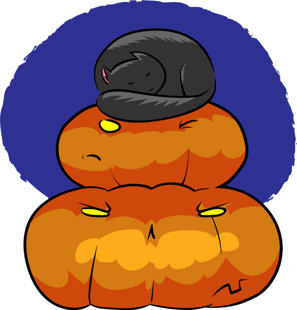 猫睡在金字塔的南瓜上图片下载