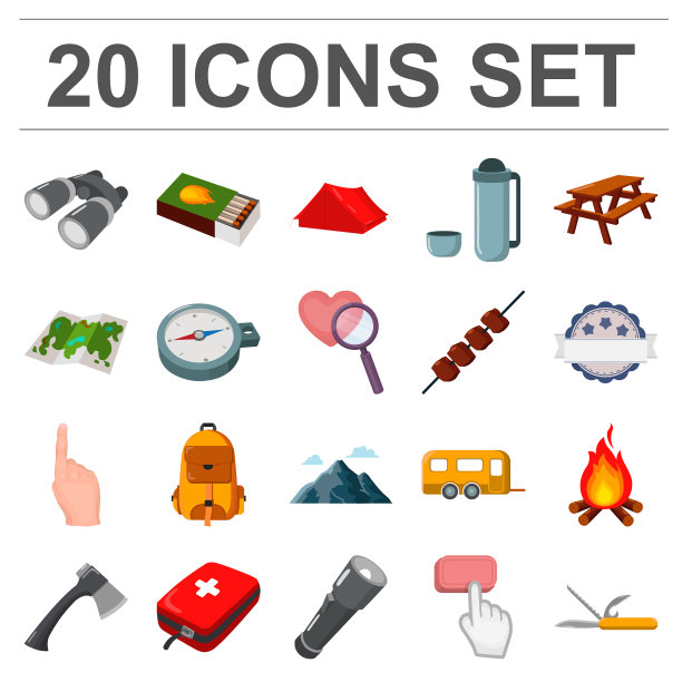 休息在露营卡通图标设置图片下载