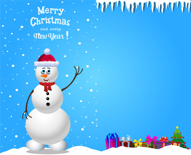 圣诞和新年贺卡与雪人在帽子图片下载