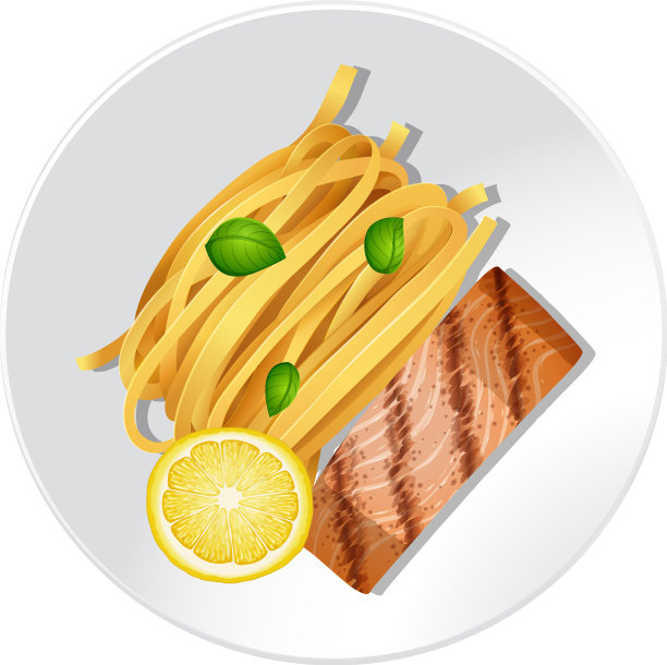 白盘子里有鲑鱼和意大利面图片下载