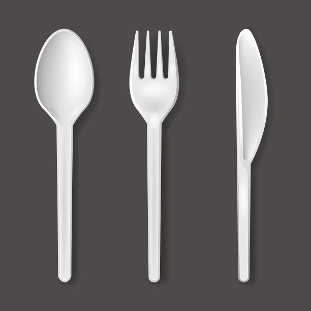 逼真详细的3d塑料餐具集图片下载