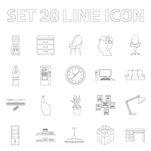 工作场所的内部轮廓图标设置图片下载