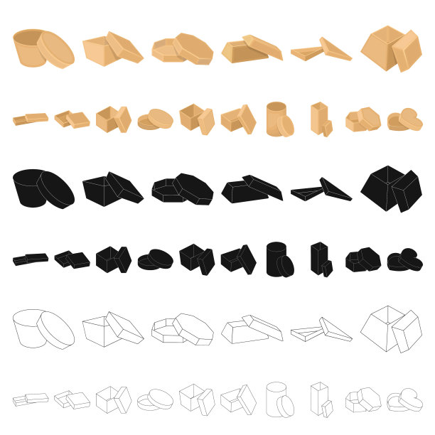 不同的盒子卡通图标集合图片下载