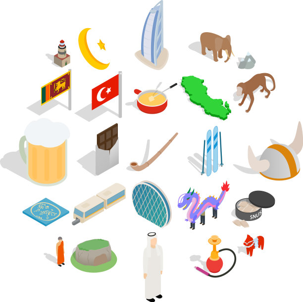 土耳其图标设置等距风格图片下载