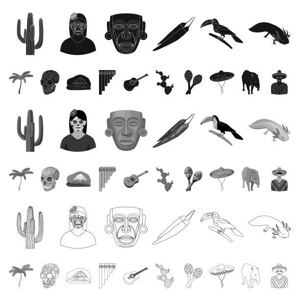 国家墨西哥卡通图标集合为图片下载