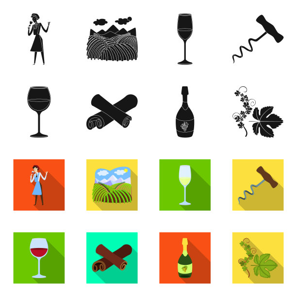 孤立对象农场和葡萄园标志集图片下载