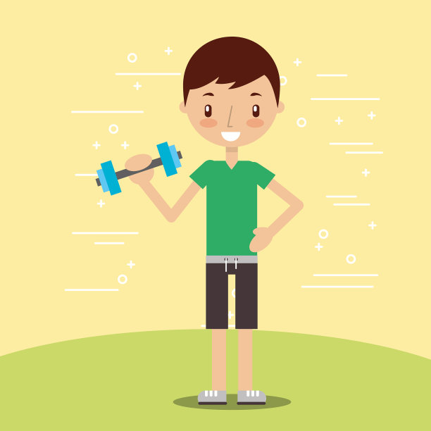 可爱的男孩举起哑铃健身运动图片下载