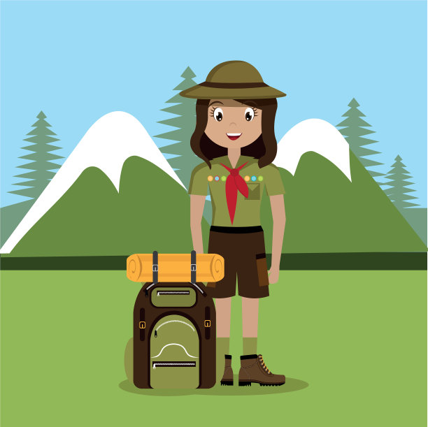 女童子军在露营区图片下载