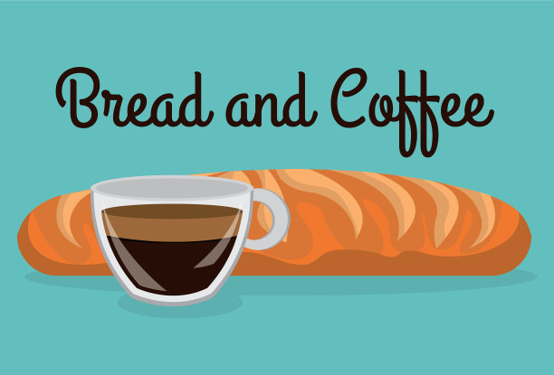 美味的法国面包和咖啡标签图片下载