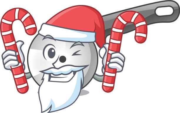 圣诞老人用糖果切披萨的刀孤立起来图片下载