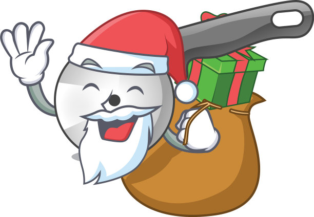 圣诞老人带着礼物切披萨刀孤立上了图片下载