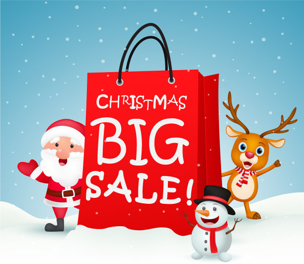 圣诞大甩卖与圣诞老人和朋友图片下载