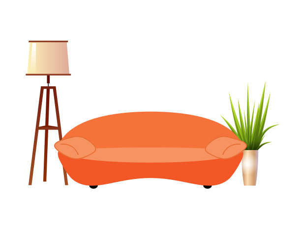 桔黄色沙发与落地灯图片下载