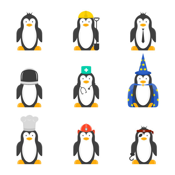 一套卡通企鹅与各种职业图片下载