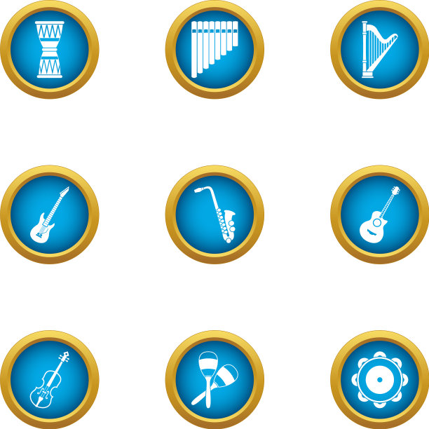 竖琴图标设置平面风格图片下载