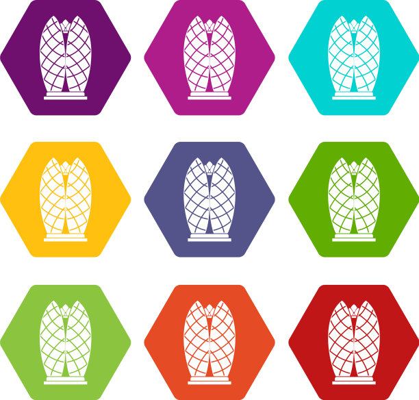 摩天大楼图标设置彩色六面体图片下载