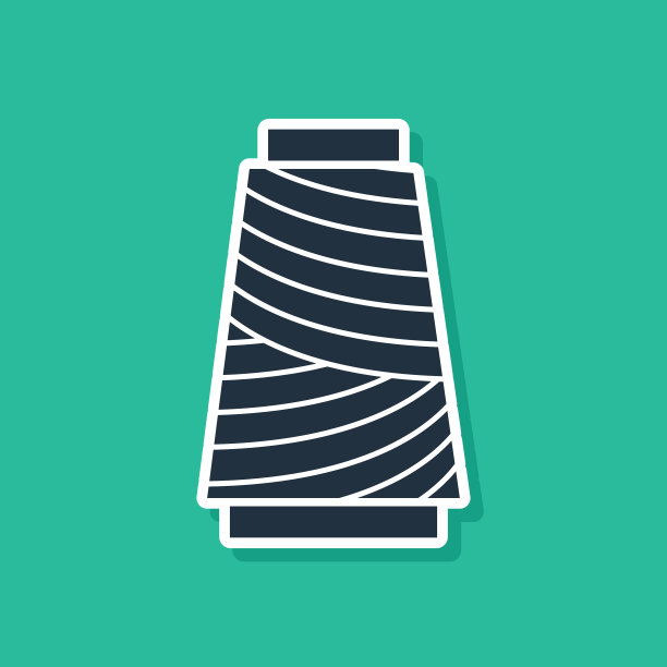 线轴图标上的蓝色缝纫线隔离在绿色上图片下载