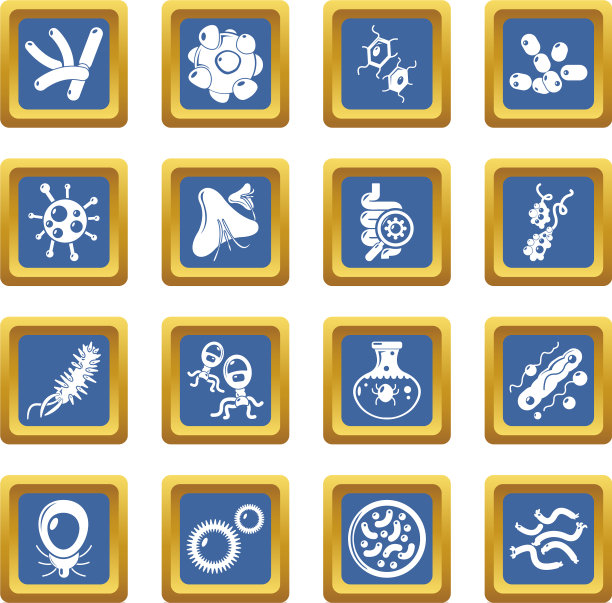病毒和细菌图标设置为蓝色方块图片下载
