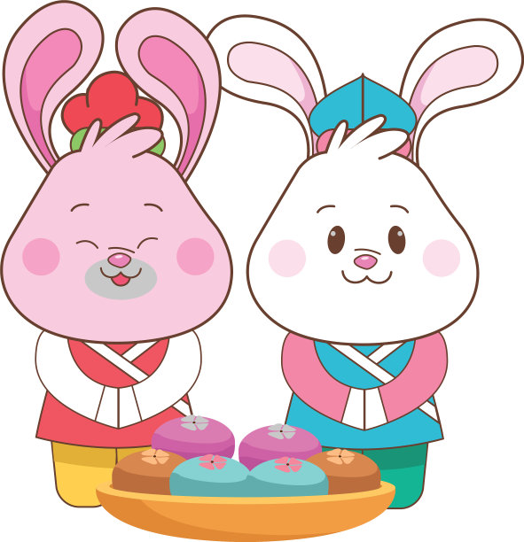 中秋兔子夫妇吃食物卡通图片下载