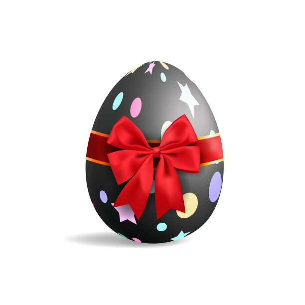 逼真的黑色复活节彩蛋系红丝带图片下载