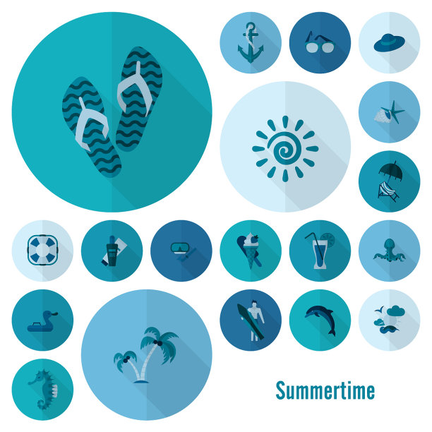 夏天和海滩简单的平面图标图片下载
