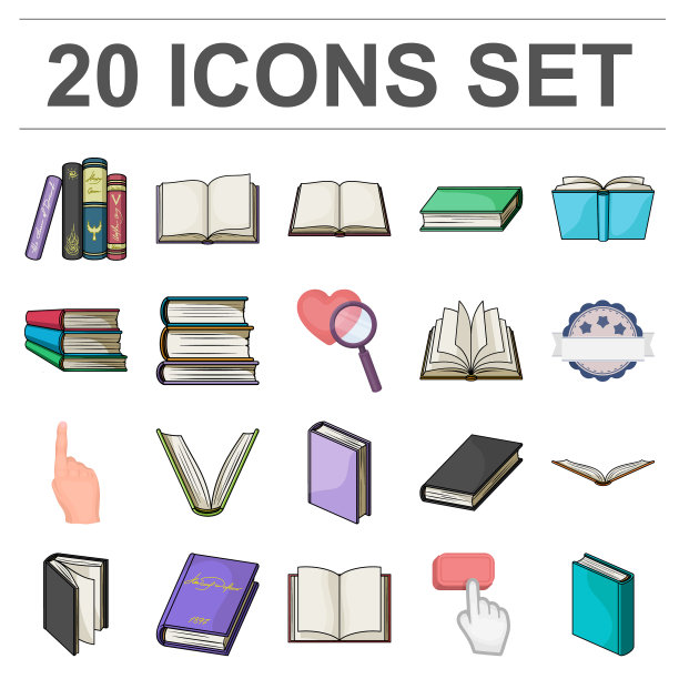 书在装订卡通图标集图片下载