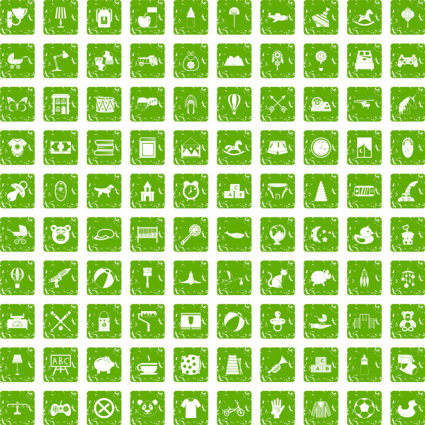 100托儿所图标设置grunge绿色图片下载