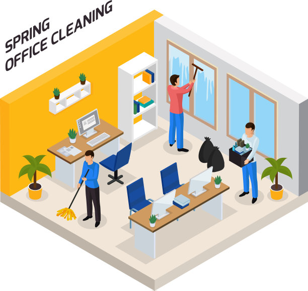 办公室清洁等距构图图片下载