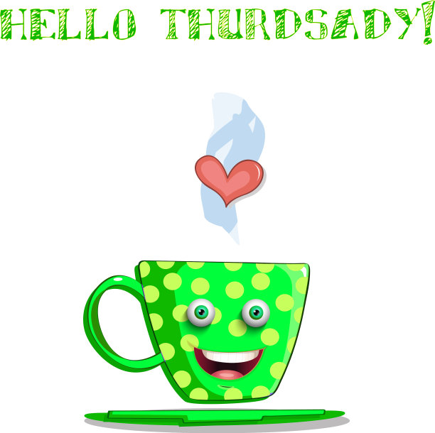 可爱的卡通绿色微笑杯与文字你好图片下载