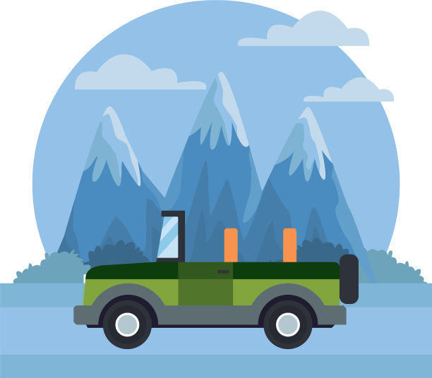 越野公路运动卡车之间的山区景观图片下载