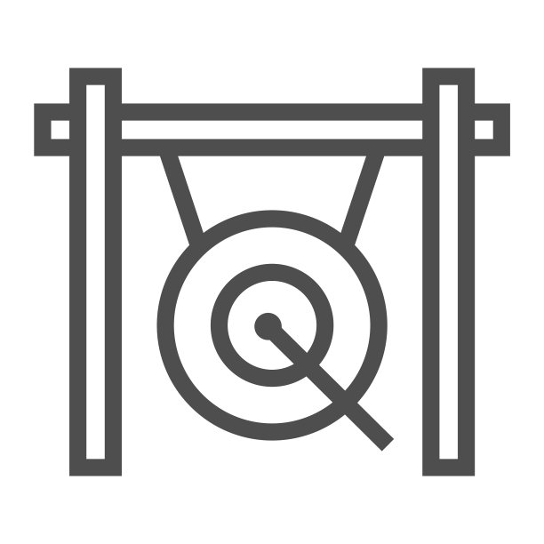 锣乐器线条图标和中国乐器标志图片下载