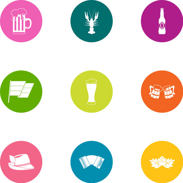 啤酒休息图标设置平风格图片下载