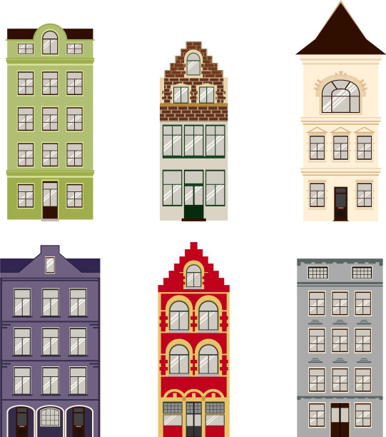 可爱的复古房子外部集合图片下载