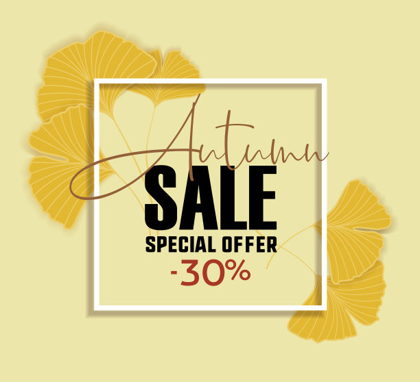 银杏叶销售横幅黄色海报图片下载