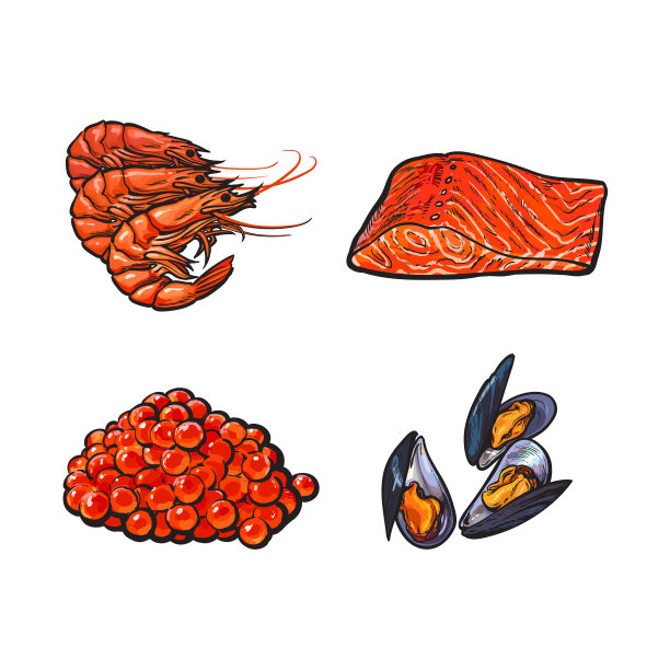 素描海鲜集孤立图片下载
