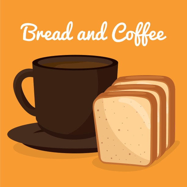 美味的减半面包和咖啡标签图片下载