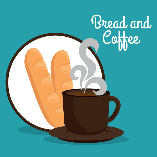 美味的法国面包和咖啡标签图片下载