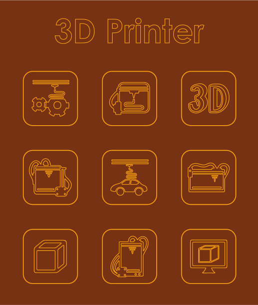 三个3D打印机简约图标图片下载