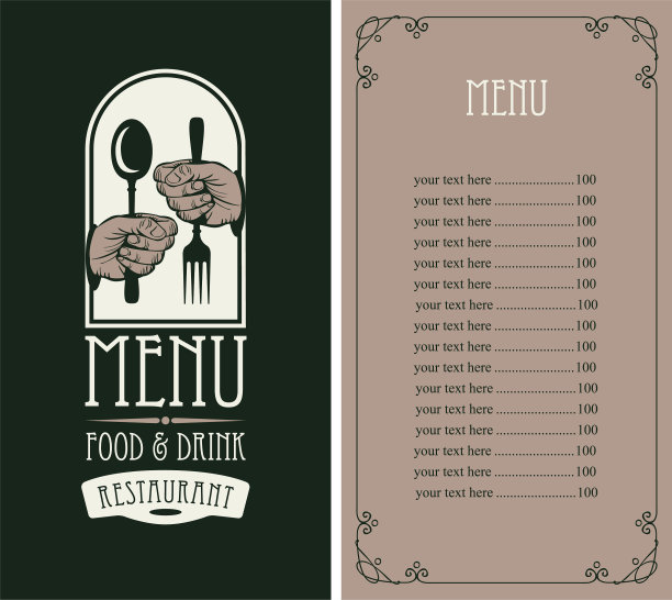 拿着餐具的餐厅菜单图片下载