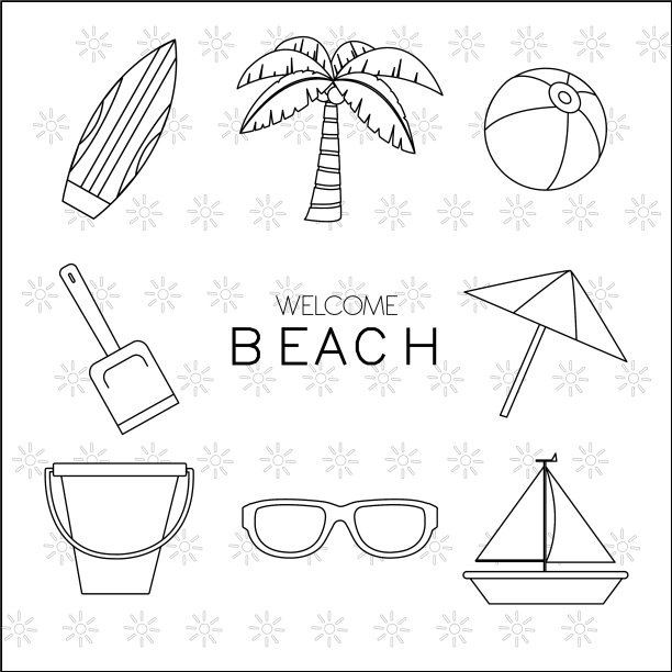 沙滩图标套装设计图片下载